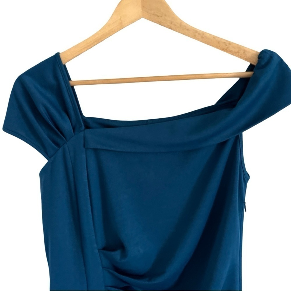 NWT Belle Pogue Women’s Turquoise Off the Shoulder Dress with Pleated Wa…